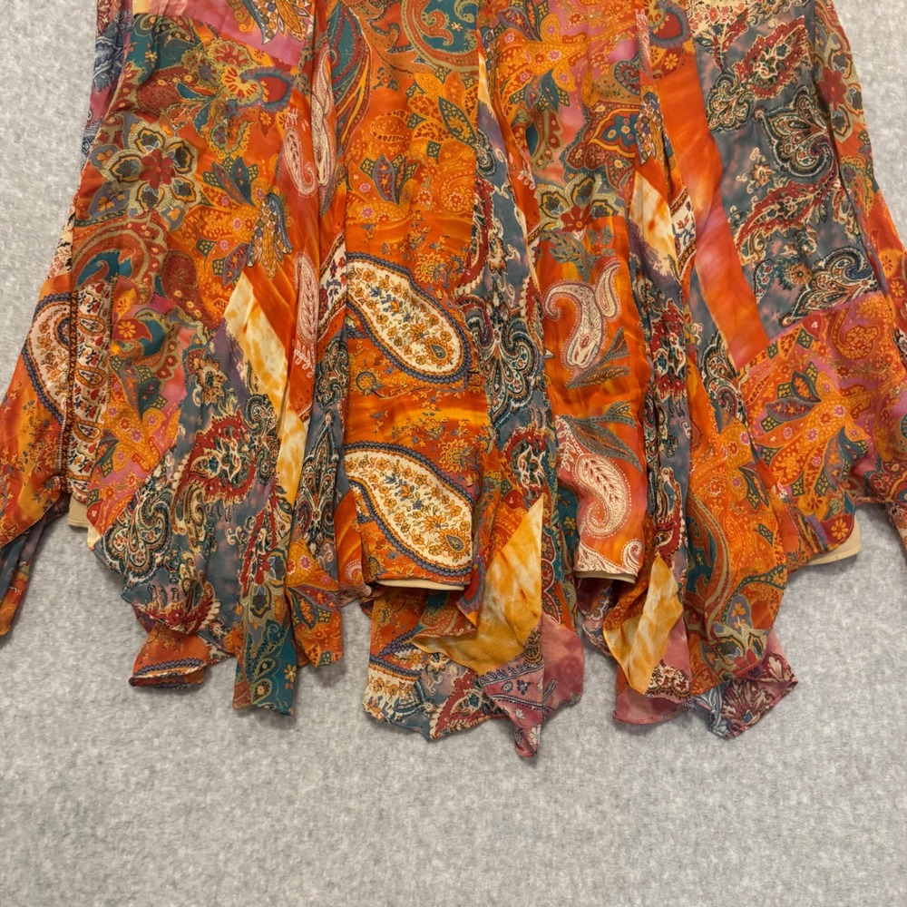 Lauren Ralph Lauren Silk Patchwork Paisley Handkerchief Hem Midi Skirt 10 Boho - Picture 11 of 11